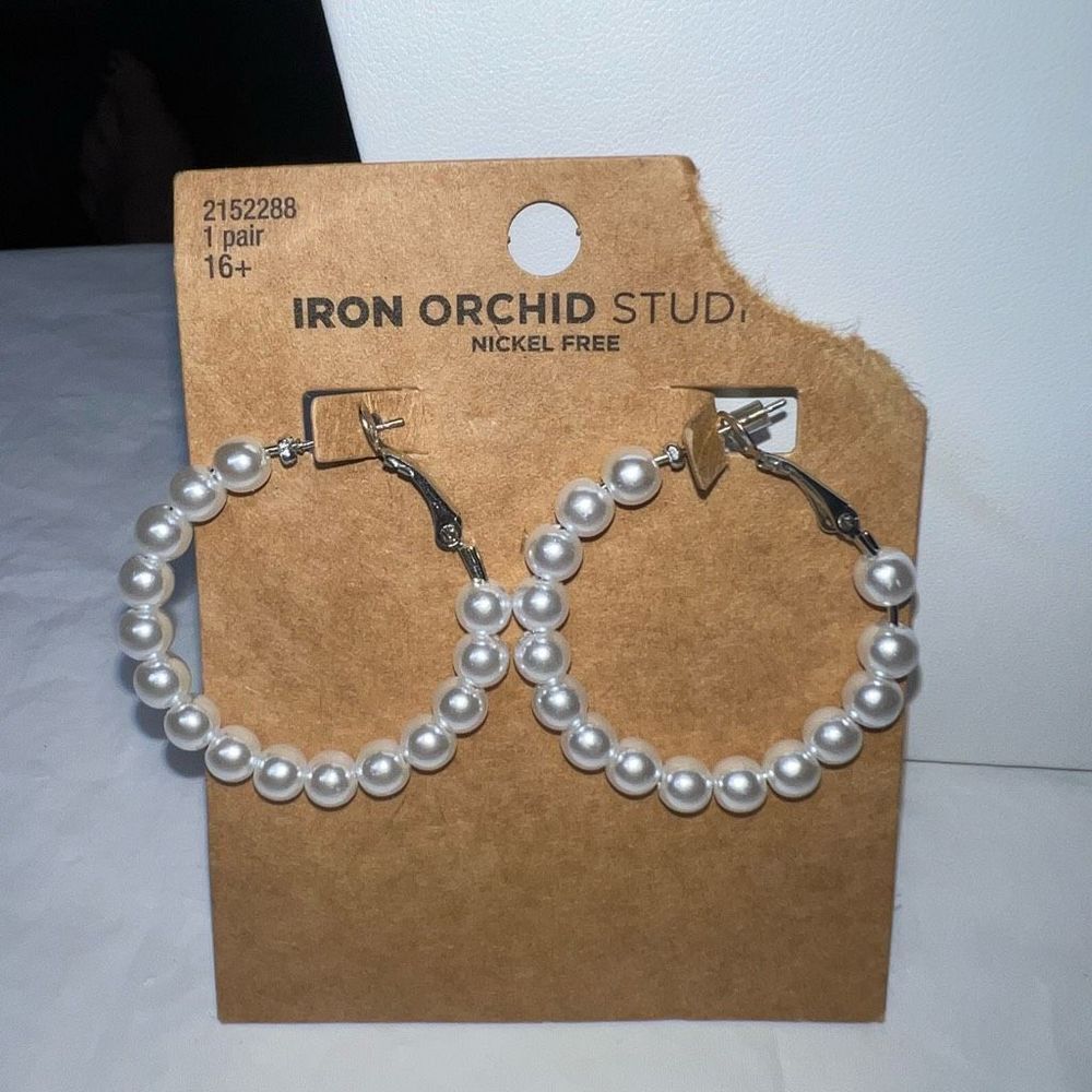 Iron Orchard Studios Nickel Free Faux Pearl Hoop‎ Earrings